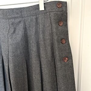 Wool vintage pleated long skirt, side buttons
